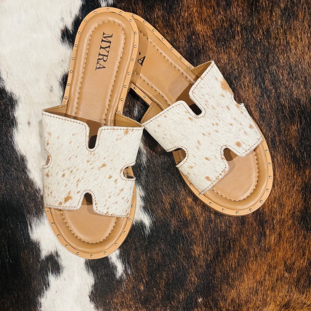 Myra Bag Tan and Cream Slide Sandals